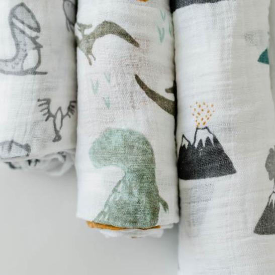 Little Unicorn Cotton Muslin Swaddle Blanket Set - Dino Friends