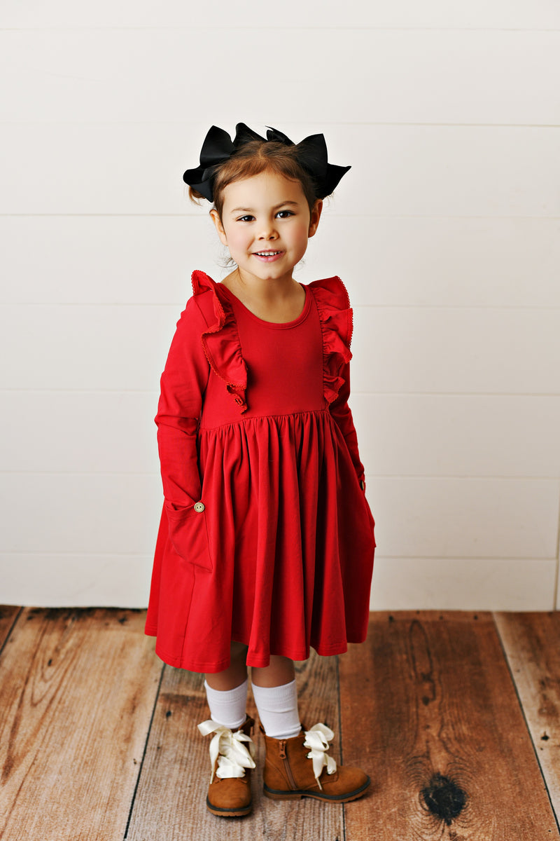 Red Bella Long Sleeve Pocket Dress