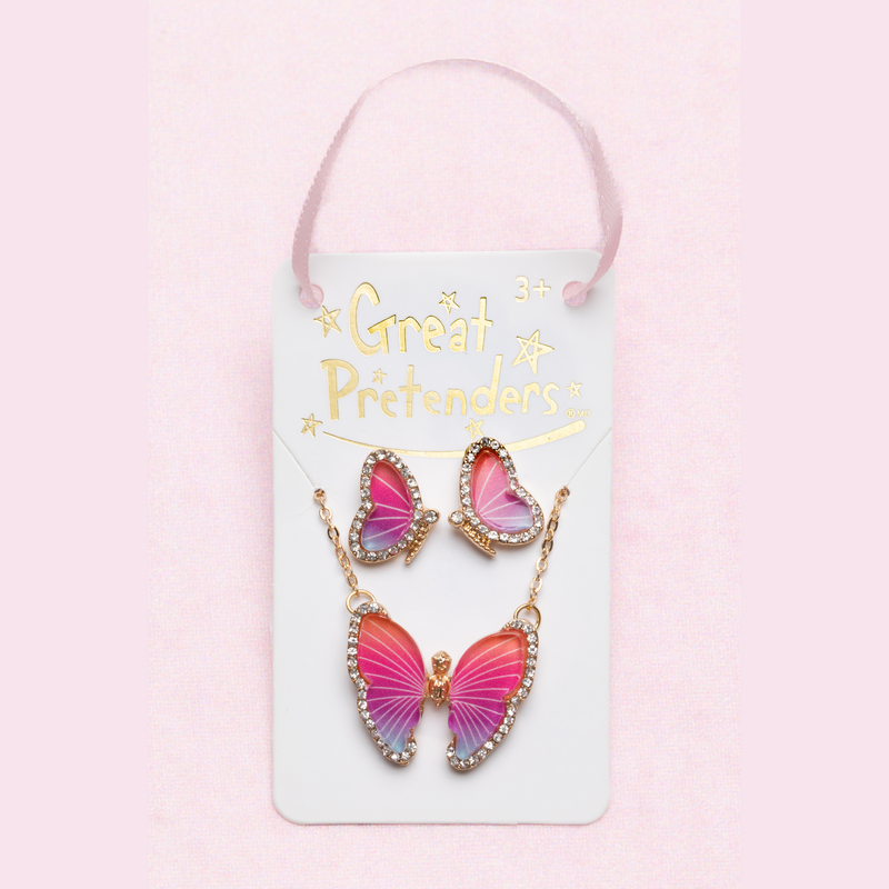 Great Pretenders Boutique Butterfly Necklace & Studded Earring Set
