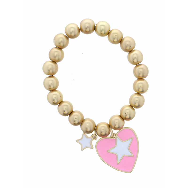 White Star on Pink Heart Disc with Small White Heart Bracelet