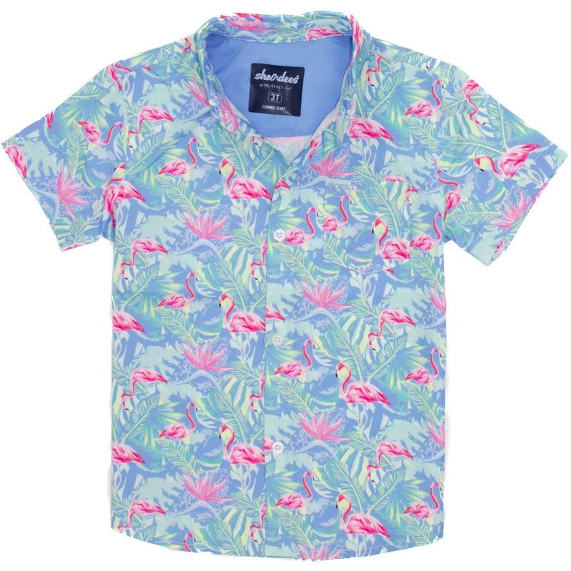 Properly Tied Lucky Duck Shordees Summer Shirt | Floral Flamingo