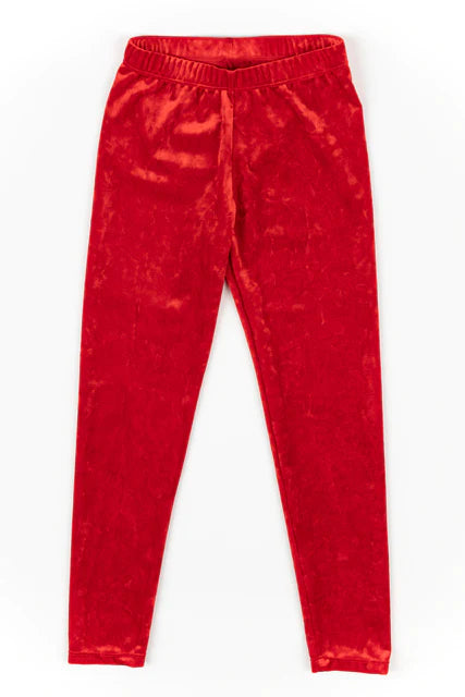 Leggings in Red Crushed Velvet