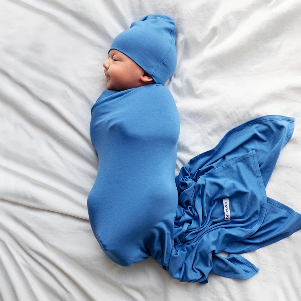 Posh Peanut Aviator Blue Infant Swaddle + Beanie Set