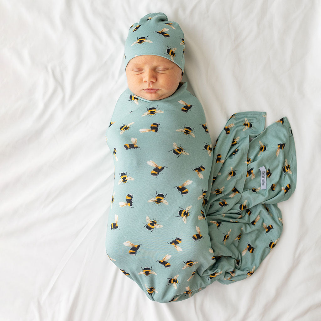 Posh Peanut Spring Bee Infant Swaddle and Beanie Set