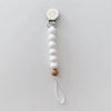 Pacifier + Teether Clip- Silicone with 1 Beechwood Bead - White