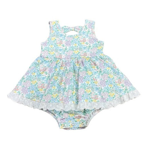 Swoon Baby Spring Ditsy Floral Eyelet Bow Bubble Dress