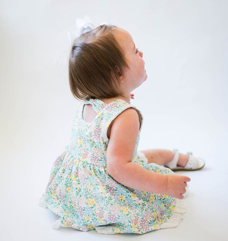 Swoon Baby Spring Ditsy Floral Eyelet Bow Bubble Dress