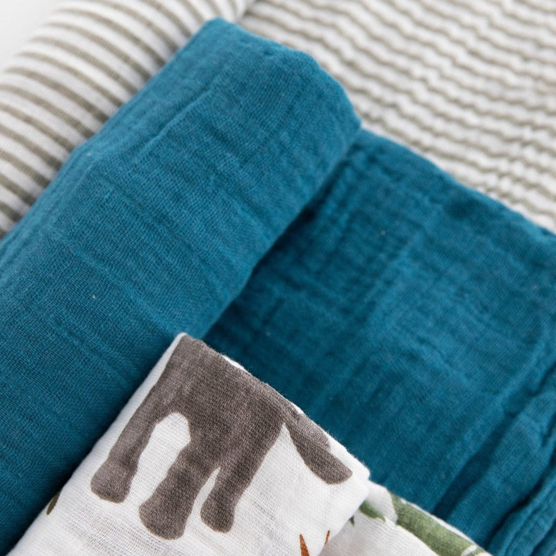 Little Unicorn Cotton Muslin Swaddle Blanket Set | Dino Friends 2