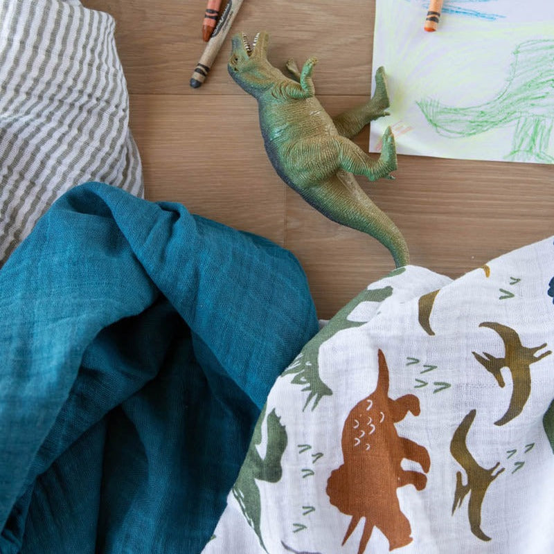 Little Unicorn Cotton Muslin Swaddle Blanket Set | Dino Friends 2