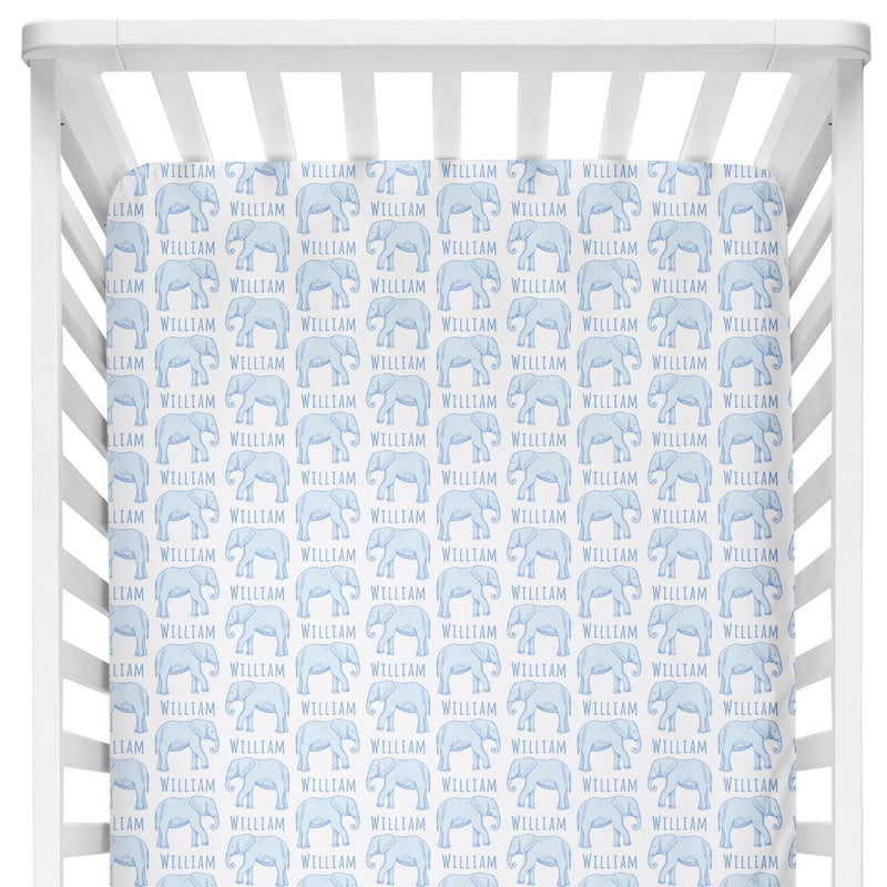 Sugar + Maple Crib Sheet | Elephant Blue