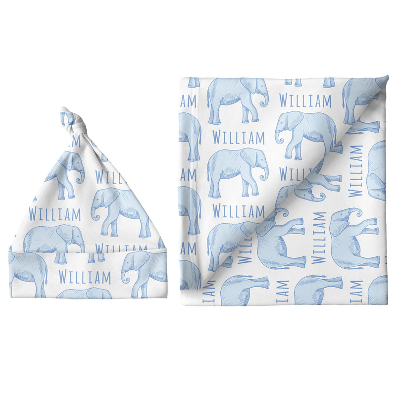 Sugar + Maple Large Blanket & Hat Set | Elephant Blue