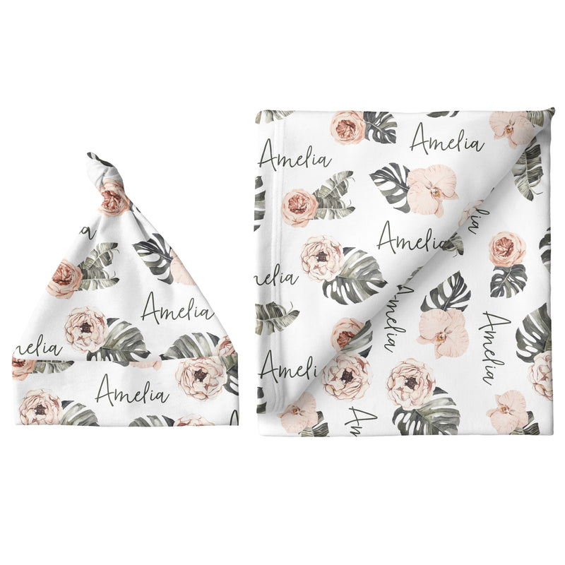Sugar + Maple Small Blanket & Hat Set | Tropical Floral