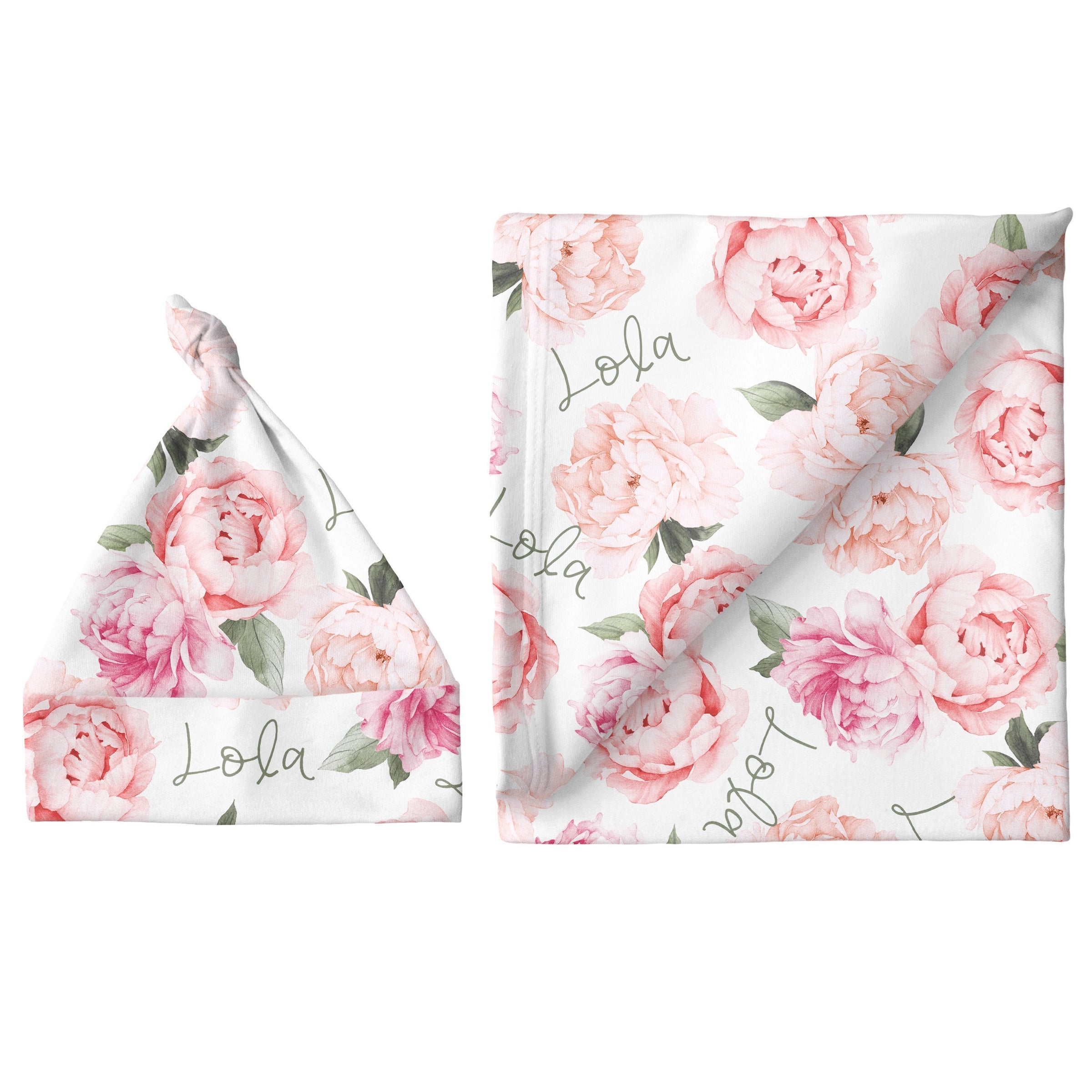 Sugar + Maple Small Blanket & Hat Set | Peach Peony Blooms
