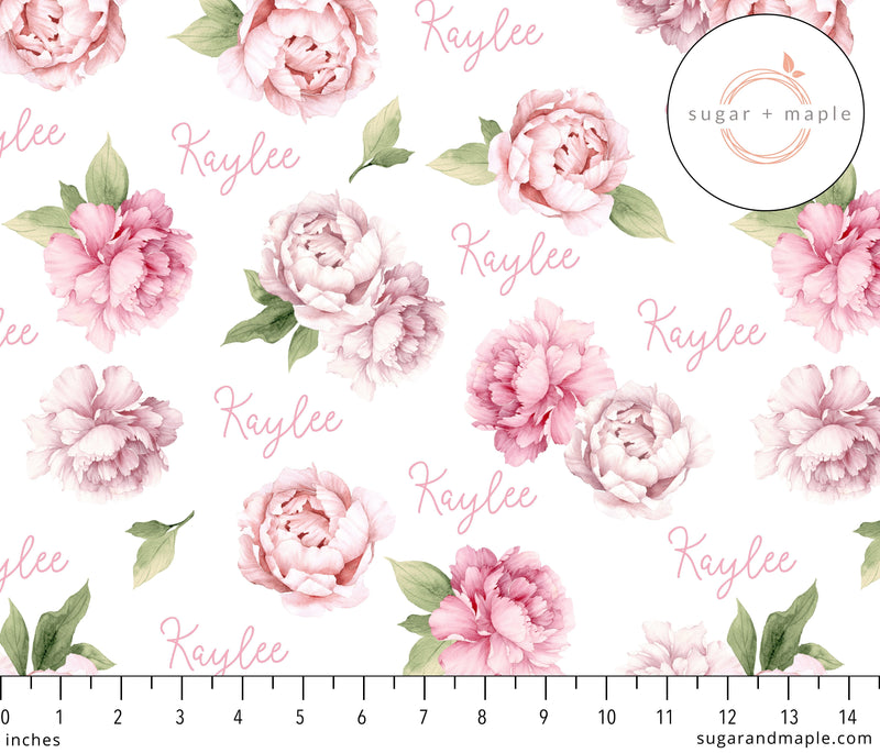 Sugar + Maple Plush Minky Fleece Personalized Blanket | Pink Peonies Blooms