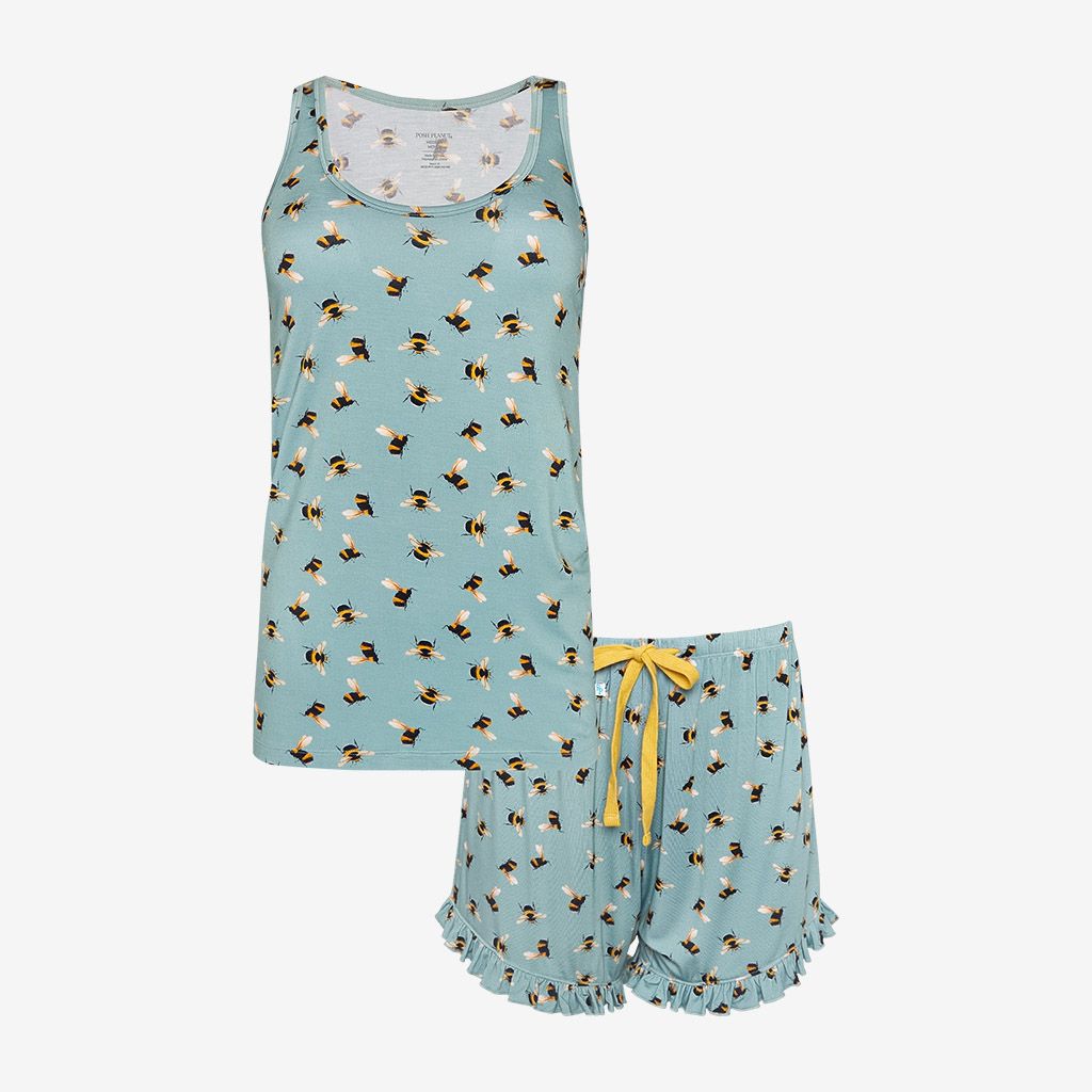 Posh Peanut Spring Bee Women's Tank Top & Ruffled Shorts Pajama
