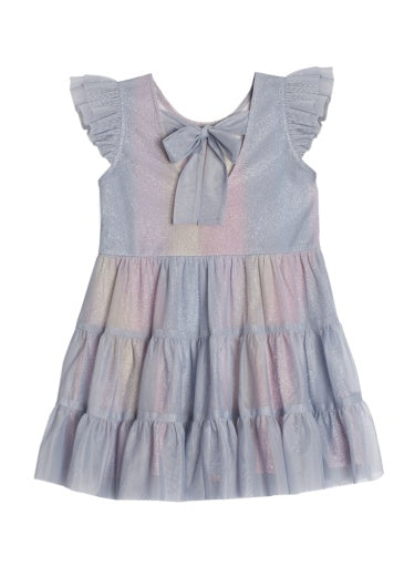 PHOENIX TIERED SOFT TULLE & SPARKLING LS KNIT DRESS