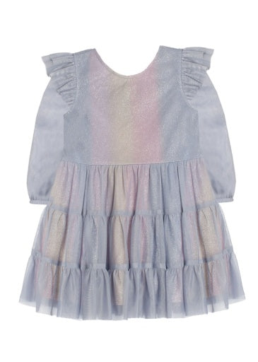 PHOENIX TIERED SOFT TULLE & SPARKLING LS KNIT DRESS